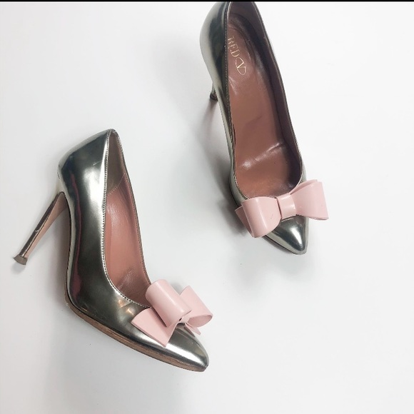 RED Valentino Shoes - Red Valentino Metallic Pointed Toe Pump Pink Bow